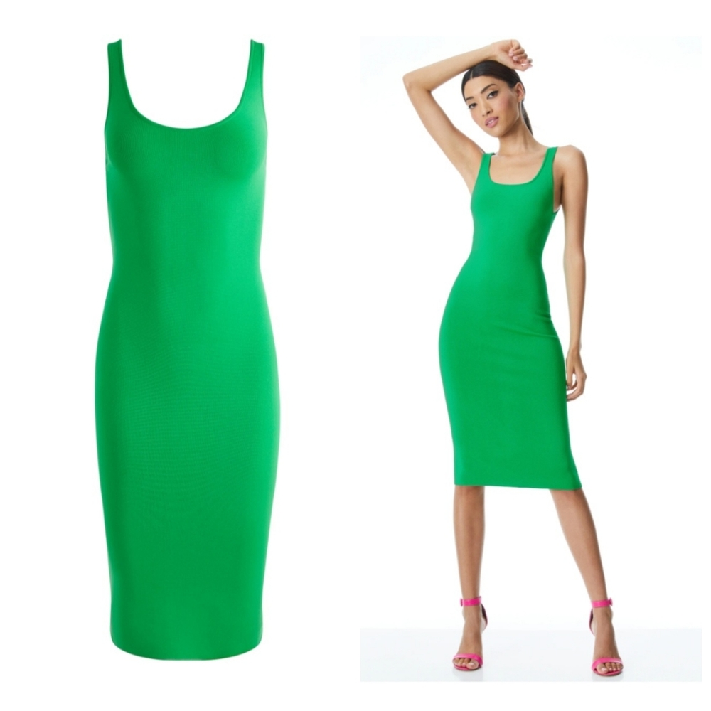 Alice + Olivia Darian green stretch-knit midi dress Size Meduim NWOT